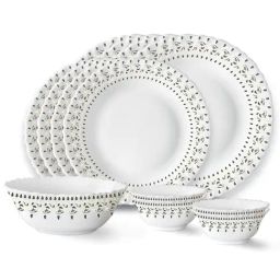 Larah by Borosil Ora Gold Fluted White Opalware 13 Pieces Dinner Set-0