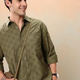 Mast & Harbour Pure Cotton Self-Design Textured Drop-Shoulder Sleeves Relaxed Casual Shirt-image-95