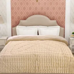 FABINALIV Beige Striped Heavy Winter Double Bed Quilt-image-44