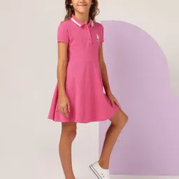 U.S. Polo Assn. Girls Dark Pink Solid Fit And Flare Polo Dress-image-44