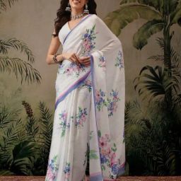 Silk Land Bollywood Inspired Floral Digital Print Satin Saree-picture-46