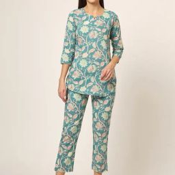 Divena Green Printed Top With Pyjamas-picture-23