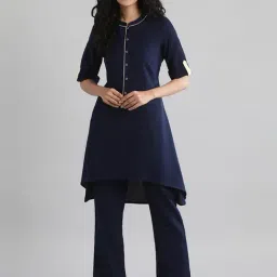 Aurelia Navy Cotton High Low Kurta-image-48