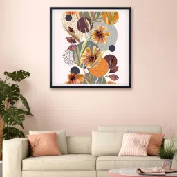 999store Beige & Orange Flower And Leaves Printed Canvas Painting-26