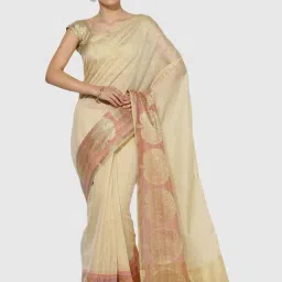 Banarasi Silk Works Cream Silk Woven Saree With Unstitched Blouse-picture-32