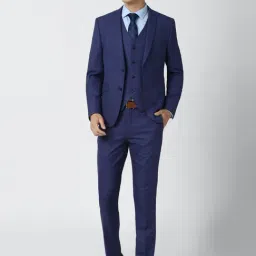 Van Heusen Navy Skinny Fit Self Pattern Three Piece Suit-image-38