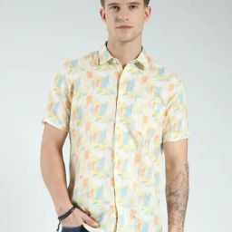 Monte Carlo Yellow Regular Fit Printed Shirt-image-32