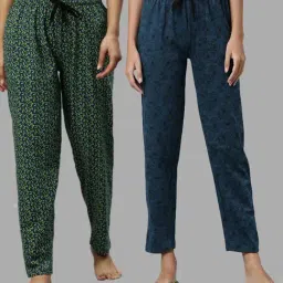 Kryptic Teal & Green Printed Pure Cotton Elasticated Waist Band Regular Fit Pyjamas - Pack of 2-65