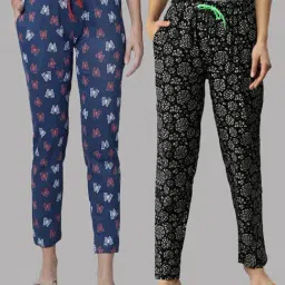 Kryptic Black & Blue Printed Pure Cotton Elasticated Waist Band Regular Fit Pyjamas - Pack of 2-image-1