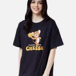 The Souled Store Black Tom And Jerry: Powered By Cheese Printed Oversized T-Shirt-image-49