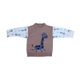 Baby Moo Kids Brown & White Printed Full Sleeves Sweater-image-97