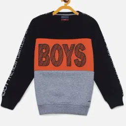 Crimsoune Club Kids Orange & Grey Color Block Full Sleeves Sweatshirt-picture-40