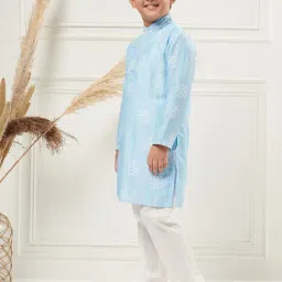 StyloBug Boys Blue All over print Kurta Set-image-25