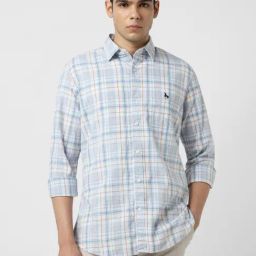 Van Heusen Blue Slim Fit Check Shirt-image-59