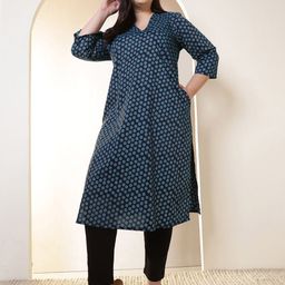 Amydus Women Polka Dot Checked Mirror Work Kurta-image-12