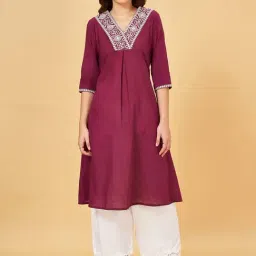Rangmanch by Pantaloons Purple Embroidered A Line Kurta-image-32