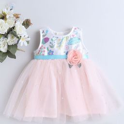 MANY FROCKS & Girls Printed Net Fit & Flare Dress-20