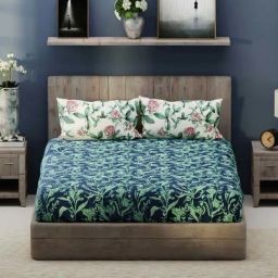 Bianca Santiago Navy & Green Fabric 192 TC 140 GSM King Size Bedsheet With 2 Pillow Covers-image-83