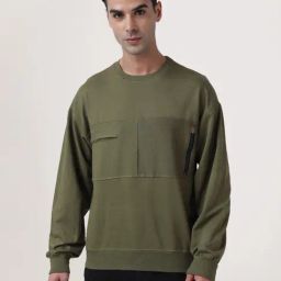 Bene Kleed Olive Relaxed Fit Cotton Sweatshirt-image-27