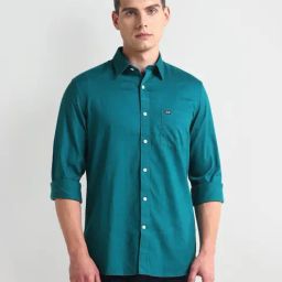 arrow sport Arrow Sports Green Cotton Slim Fit Shirt-picture-3