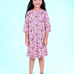 KiddoPanti Kids-Girls Graphic Printed Knee Length T-shirt Dress-image-77