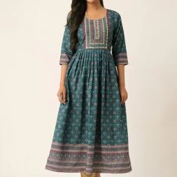 Odette Blue Printed Flared Kurta-image-58