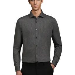 Louis Philippe Grey Cotton Slim Fit Printed Shirt-image-99