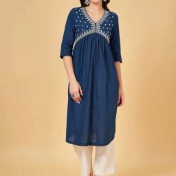 Rangmanch by Pantaloons Navy Embroidered A Line Kurta-picture-16