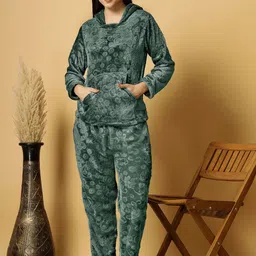 FABINALIV Women Floral Woollen Embossed Hooded Night Suit-picture-12