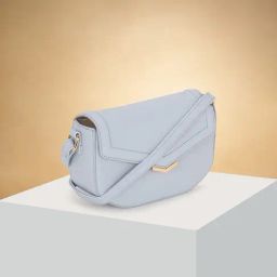 Forever Glam by Pantaloons Light Blue Textured Medium Sling Handbag-19