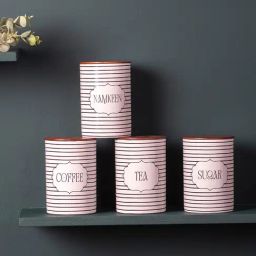 Nestroots Elegant Striped Stainless Steel Kitchen Storage Jar With Lid 300ml Set of 4-12