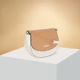 Forever Glam by Pantaloons White & Brown Solid Medium Sling Handbag-image-33