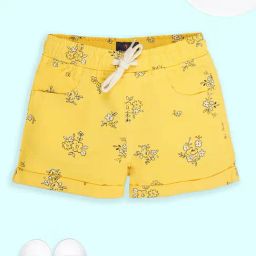 Kiddopanti Girls Yellow Cotton Regular Fit Printed Shorts-image-30