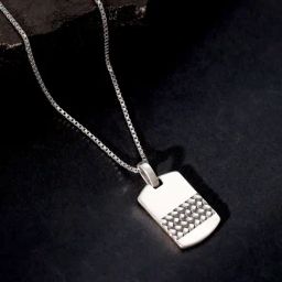 GIVA 925 Oxidized Silver Modern Rectangular Pendant With Box Chain-image-49