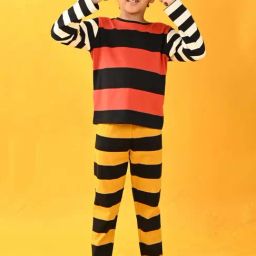 Anthrilo Kids Red Cotton Striped Full Sleeves T-Shirt & Trouser-image-91