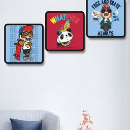 Myntra Elegant Homes Blue & Red 3 Pieces Animal Cartoon Printed Wooden Wall Art-image-31