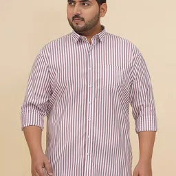 John Pride Plus Size Striped Spread Collar Pure Cotton Casual Shirt-image-54
