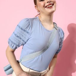 EVERYDAY by ANI Blue Schiffli Puff Sleeves Top-image-59