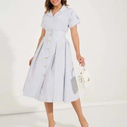 Styli Off-White Cotton Striped A-Line Dress-image-89