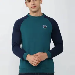 Peter England Blue Slim Fit Colour Block Sweatshirt-image-12