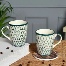 Aapno Rajasthan Teal Ceramic Glossy Cup (0.25 L) - Set of 2-26