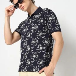 GAP Navy Blue Slim Fit Floral Polo T-Shirt-picture-46