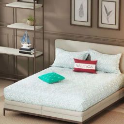 Nautica Upperdeck Sea Green Cotton 210 TC King Bedsheet with 2 Pillow Covers-image-53