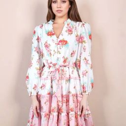 Zink London White Cotton Loose Fit Floral Print Dress-image-23