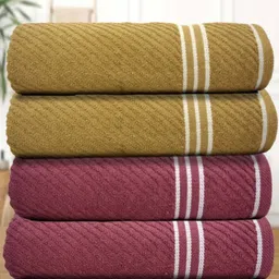 Myntra Elegant Homes Maroon & Brown 4 Pieces Striped Cotton 400 GSM Bath Towels-31