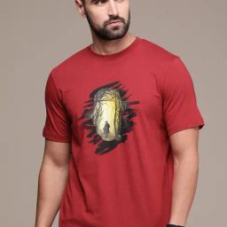 Burnt Umber Red Regular Fit Graphic Print Crew T-Shirt-3