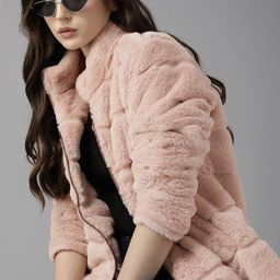The Roadster Lifestyle Co. Women Peach-Coloured Solid Fur Sherpa Jacket-picture-13