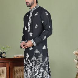 Jompers Floral Embroidered Chikankari Mandarin Collar Straight Kurta-picture-22