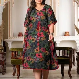 YASH GALLERY Floral Print Kaftan Midi Dress-image-0