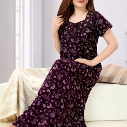 TRUNDZ Purple Cotton Blend Nightdress-image-41